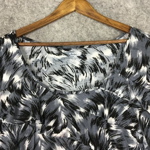 Lane Bryant Top 22 24 Cap Sleeve Knit Tiered Layered Gray Printed Career Casual - Picture 5 of 8